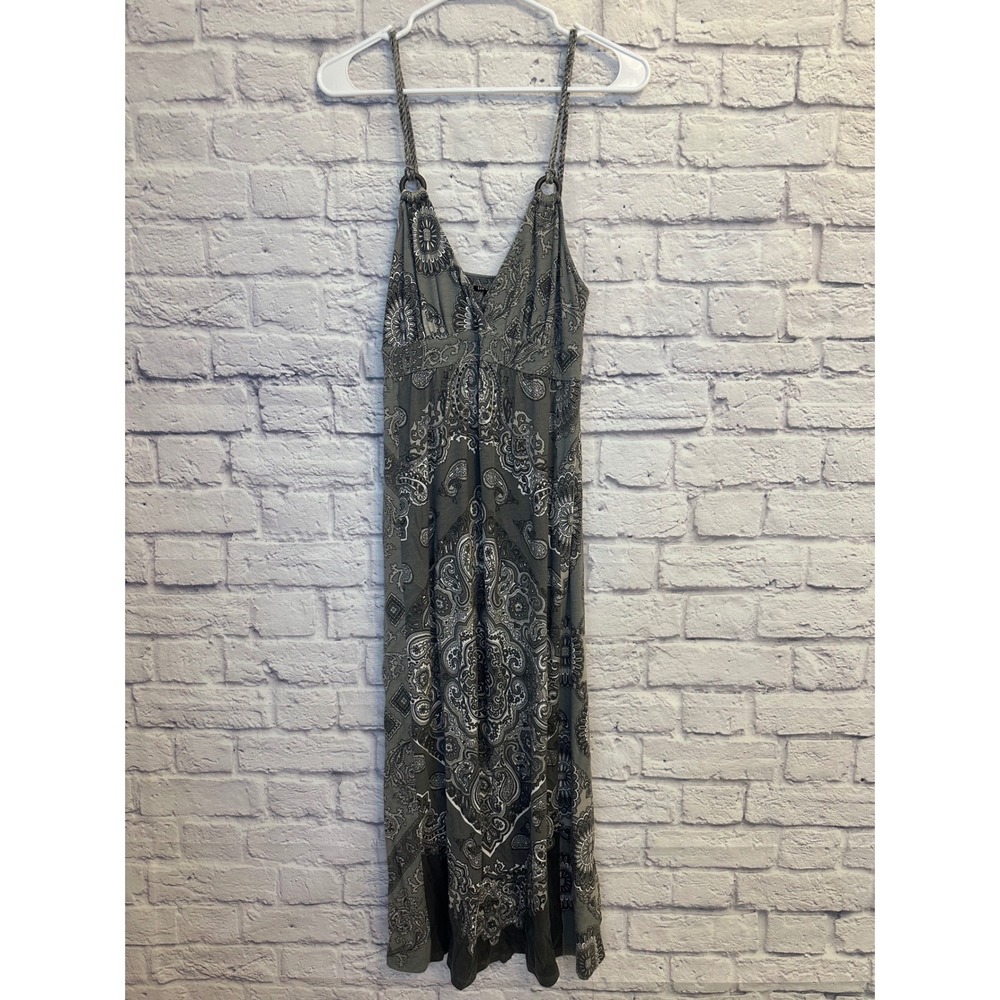 Lucky Brand Gray Paisley Maxi Dress V Neck Women's Size Small